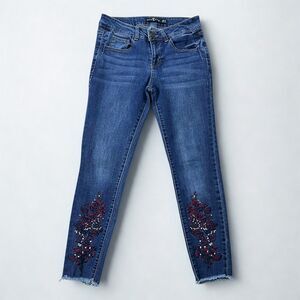 One 5 One Jeans Womens 4 Skinny Cropped Floral Embroidered Stretch Denim